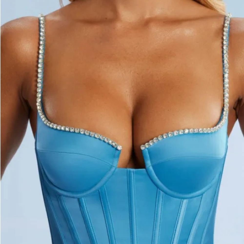 Oh Polly Embellished Satin Corset Mini Dress - Picture 5 of 11